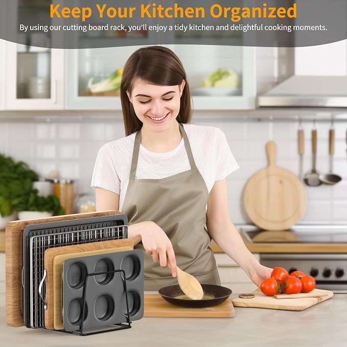 Cutting Board Organizer Kitchen Organizer Rack for Cutting Board, Bakeware, and Cookie Sheet, 5-Slot Heavy-Duty Steel Cookware Holder,Rust-Resistant with Anti-Slip Feet (1, Large)