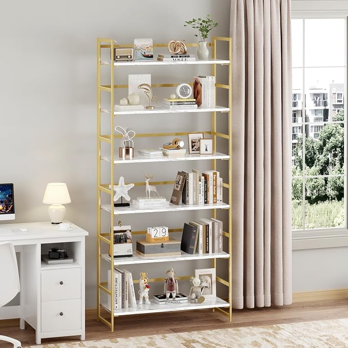 BHG Vintage Multifunctional Folding Bookshelf, No-Assembly Plant Stand Storage Rack Shelves for Home Office