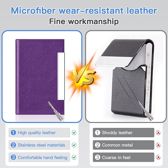 Padike Business Card Holder, Business Card Case Professional PU Leather & Stainless Steel Multi Card Case,Business Card Holder Wallet Credit Card ID Case/Holder for Men & Women. (Purple)