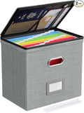 Oterri 1 Pack File Organizer Boxes with Lids, File Box with Mesh Pockets, Document Organizer Box for File Folders Letter Size, Zippers Filing Box for Home, Office, School (Grey, Without Folders)