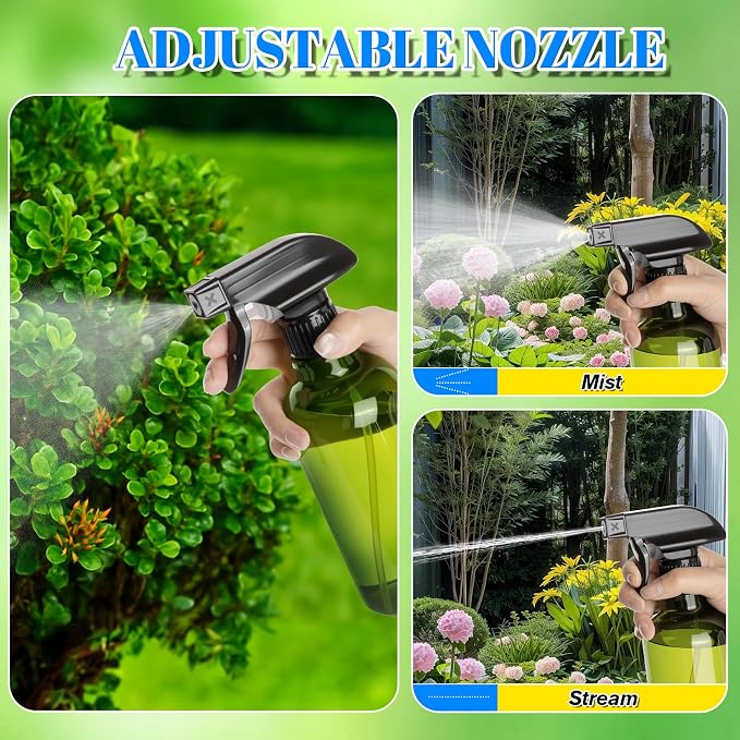 DIYSELF 2 Pack Spray Bottles for Hair, Plants and Pets, 16 oz, Green | Reusable plastic spray bottles for water, cleaning liquids, home, garden and laboratory applications