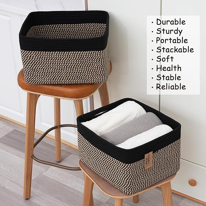 COMFY-HOMI Cotton Rope Woven Basket with Handles for Shelves,Toys,Book, Cloth Storage Baskets Bin for Organizing- 1 PCSToy Decorative Organizer for Living Room, Bathroom