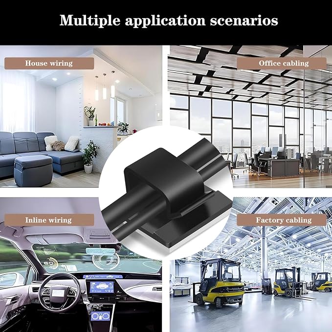 Adhesive Cable Management Wire Clips(Black 50 Pcs),Wires Clips Holders for Cords on wall,Outdoor Cable Clips,Suitable for Under Tables, Cars, Walls, televisions, Christmas Lights