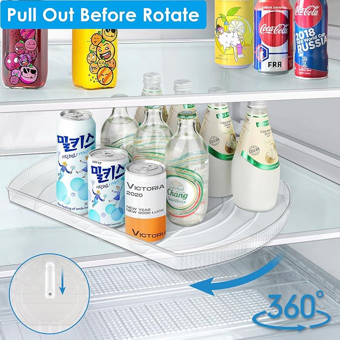 Lazy Susan Turntable for Refrigerator, Square Turntable Organizer for Fridge Cabinet, Pantry, Countertop (15.3" x 11.1" Rectangle 1 Pack - Clear)