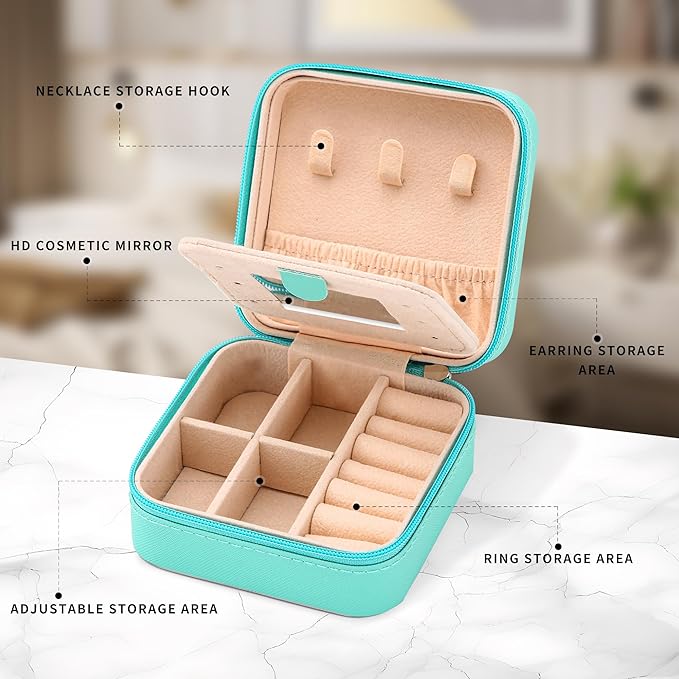 Neveika Jewelry Box with Mirror,Small Jewelry Organizer Box，Travel Jewelry Case for Women，Gift Jewelry Boxes for Female Girls (4pcs mirror blue)