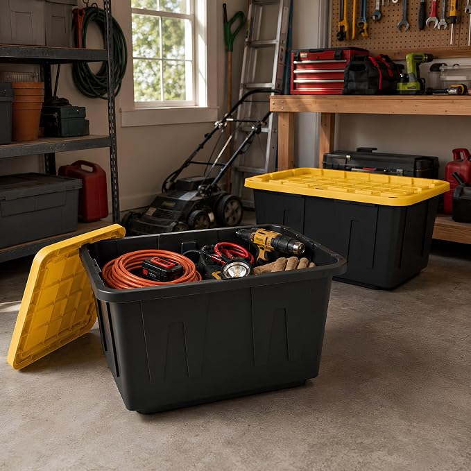 8 Pack 27 Gallon Heavy Duty Storage Totes with Lids, Stackable Plastic Storage Containers, Industrial Organizer Containers for Garage, Basement, Closet, Moving, Camping & Outdoor Storage
