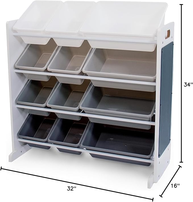 Humble Crew Toy Storage Organizer with 12 Removable Storage Bins for Kids Playroom, 4-Tier Toddler Toy Organization and Storage, White/Grey Gradient Ombre
