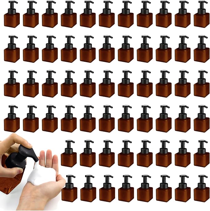 8.5 oz Foaming Soap Dispenser Plastic Foaming Pump Bottle, Refillable Dispenser with Plastic Pump, Empty Hand Bottles for Liquid Soap, Shampoo, Bathroom,Hotel,Restaurant (60, Brown)