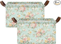 French Country Style Roses and FlowersStorage Bins for Shelves with Labels&Handles Fabric Organizer Bin Foldable Rectangle Storage Basket Boxes for Closet, Bathroom, Home, Living Room, 2 Pack