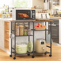 ThreeHio Rolling Kitchen Microwave Cart, 3-Tier Microwave Stand with Adjustable Shelf, Kitchen Storage Island on Lockable Wheels, Coffee Bar Baker's Rack Utility Cart for Living Room, Office, Balcony