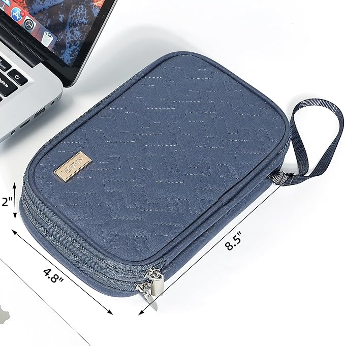 NISHEL Electronics Travel Organizer Cord Case, Charger Cable Tech Bag | Double-layer bag keeps chargers, cables, flash drive, and small tech essentials organized for trip, Medium, Aegean-Blue