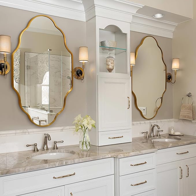 Dorlicecass Wall Mirror for Bathroom - Gold Mirror Wall Decor 24" x 36"Modern Mirror Wall Decor with Aluminum Alloy Frame for Bathroom, Bedroom, Living Room, Dining Room, Cloakroom, Entryway