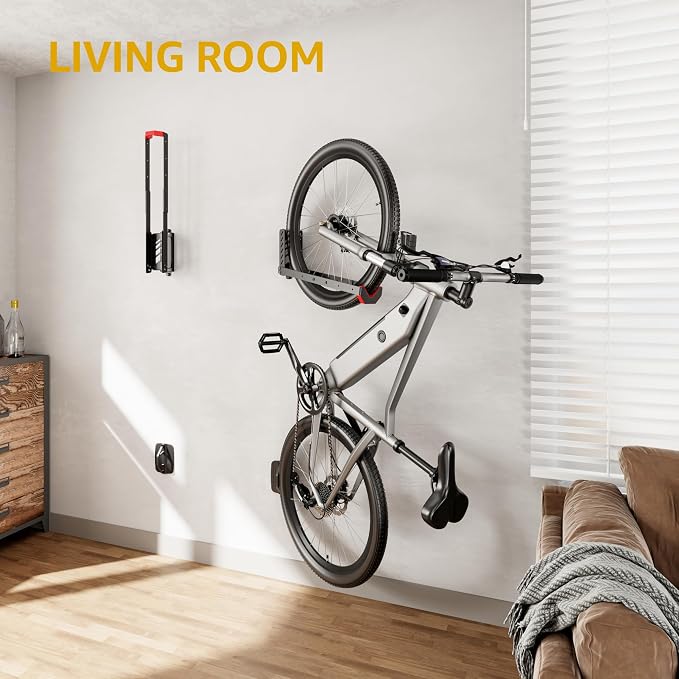 monTEK No-Lift Swivel Bike Wall Mount, Bike Hangers for Garage, 2 Pack | Space-saving bike storage rack pivots 120°; 4 settings fit 16-29 in wheels and tires up to 3.54 in wide; holds 77 lb each