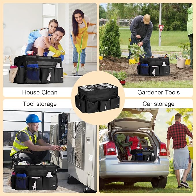 Large Cleaning Caddy For Cleaning Supplies,Cleaning Bag With Waist Belt & Shoulder Straps, Detachable Divider,Cleaning Supply Caddy For Housekeepers & Cleaners