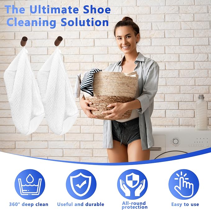 2Pcs Reusable Shoe Washing Machine Bag for Washer and Dryer:Free Up Hands, Prevent Deformation,shoe bag with Zipper Protection Design, Use for all Shoes,Sports Shoes