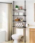 ALLZONE Adjustable Over The Toilet Storage Shelf, 4-Tier Ample Bathroom Organizer and Storage, Tension Mounted Above Toilet Storages Cabinet for Versatility, Fits 66-113 Inch Heights, Black