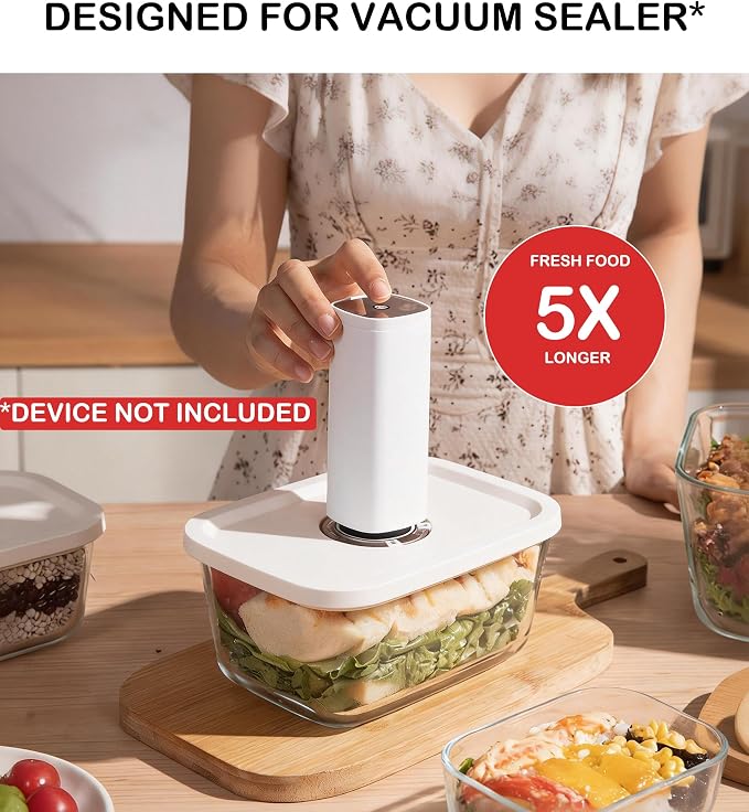 Glass Vacuum Seal Containers for Food Storamge, Vacuum Container with Time Recording Disk, 3 pcs set (S, M, L), BPA-FREE, Dishwasher, Freezer & Microwave Safe Works with Handheld Vacuum Sealer Machine