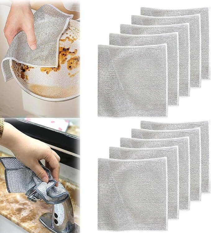 KOOCE Non Scratch Dish Wash Cloth for Kitchen Reusable Non Scratch Wire Dish Cloth Multipurpose Wire Dishwashing Rags for Wet and Dry Cleaning Scrubber Dish Cloth (12 Pcs [Single Layer])