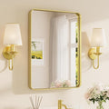 TETOTE Gold Framed Mirror for Bathroom, 22 x 30 Inch Vanity Mirror for Wall, Brushed Brass Rectangle Round Corner Entry Way Golden Frame Mirror 2 Inch Thick Frame(Horizontal/Vertical)