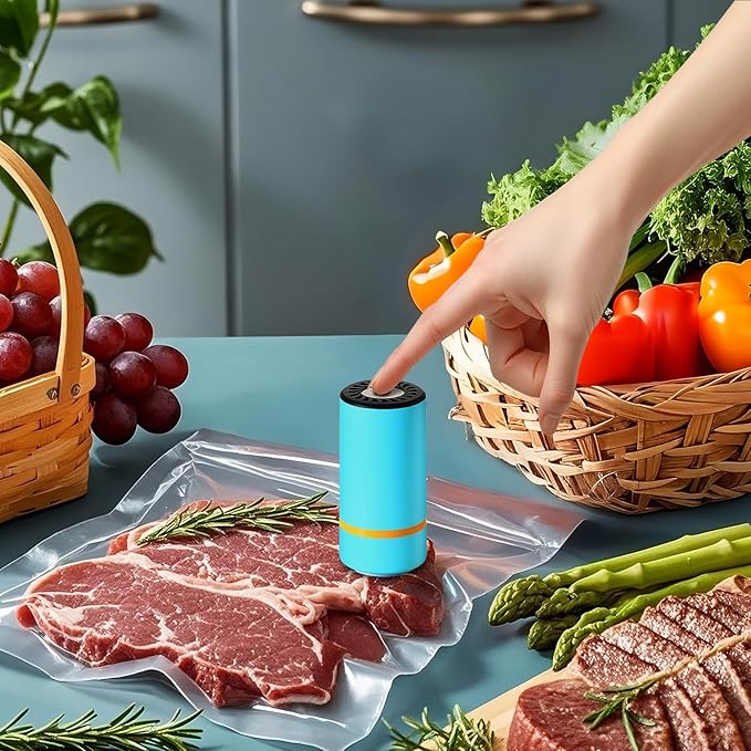 MEGAWISE Reusable Sous Vide Bags 58Pcs BPA-Free, 1.4L Vacuum Sealer Bags for Cooking & Microwave, 50 Zipper Bags, 3 Seal Clips ＆ 5 Cooking Clips, Heat-Resistant & Leakproof (8.5x8.5in)