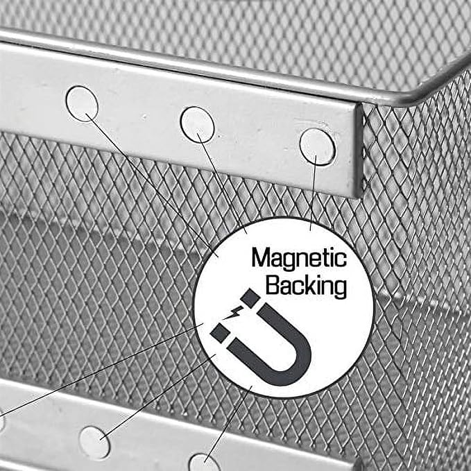 YBM Home Magnetic Basket Storage Organizer with 16 Strong Magnets for Metal Desk, Fridge, Whiteboard, and Wall Locker Accessories, Large (4-Pack)