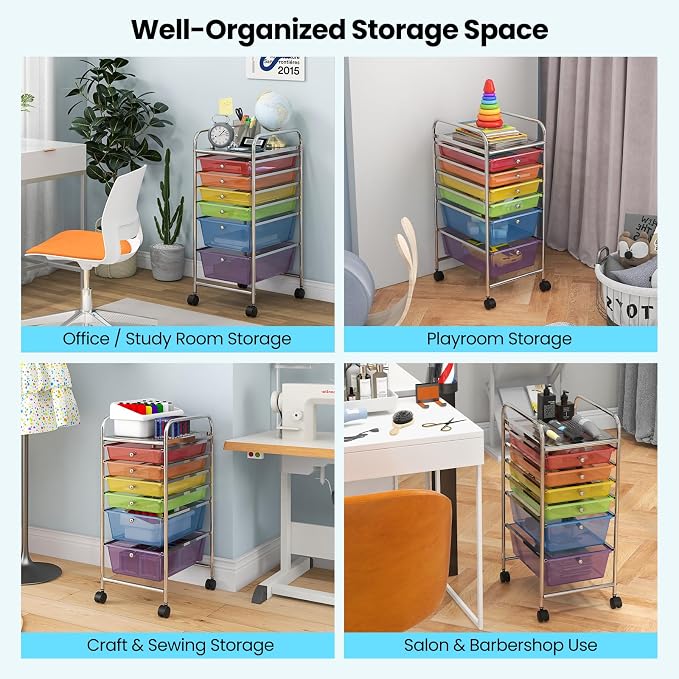 DREAMADE Rolling Cart with Storage Drawers, Utility Cart with Removable Plastic Drawers, Lockable Wheels, Art Cart for Classroom Organization Art Supplies Office Scrapbook (6 Drawers, Rainbow)