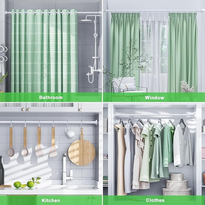 Ausemku Shower Curtain Rod 32-80 Inch Adjustable - 1 Inch Diameter Heavy Duty No drill Spring Tension Shower Rod, Non-Slip Rustproof Telescopic Rod for Bathroom, White