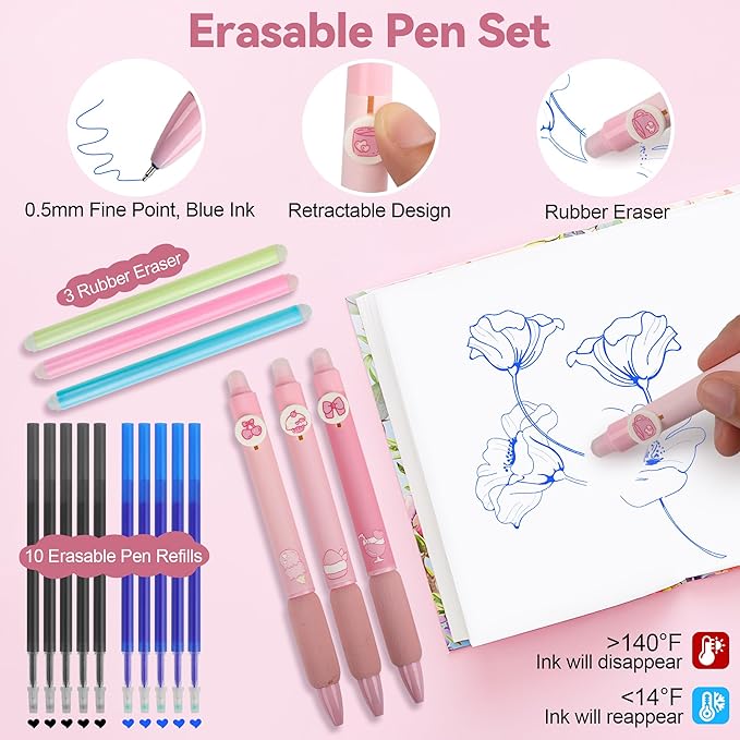 DazSpirit 61 PCS Aesthetic School Supplies with Cute Pencil Case, Pastel No Bleed Highlighters, Gel & Erasable Pens, Mechanical Pencils, Refills, Complete Essentials Stationery Kit for Students (Pink)