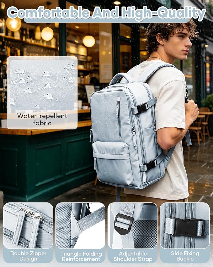 Large Travel Backpack Women Carry On Hiking Backpack Waterproof Outdoor Sports Casual Daypack Personal item Travel Bag Airplane Essentials Spirit Airline Flight Approved Shoes Compartment Men,Blue