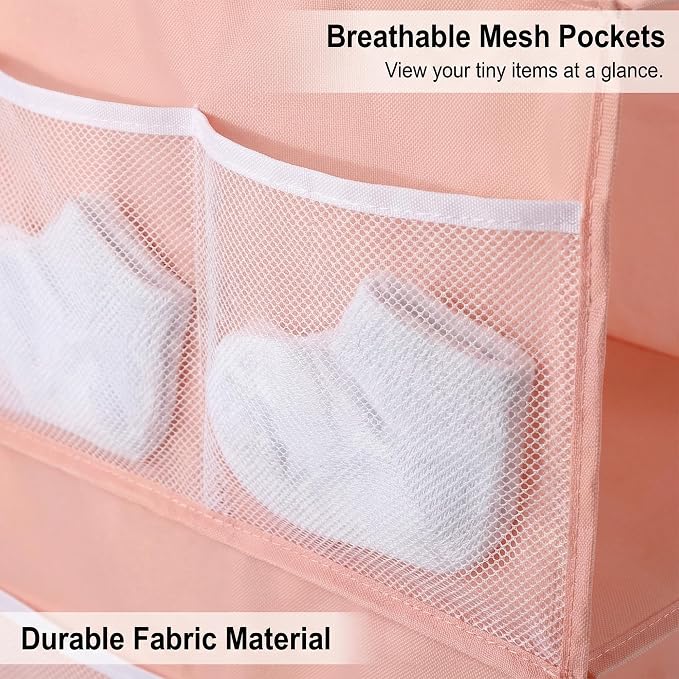 4-Shelf Closet Hanging Organizer Foldable Hanging Storage Shelves with Strong Magic Tapes Space-Saving Wardrobe Hanging Shelf for Clothes Towels Accessories Pink
