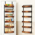 6-Tier Over the Door Pantry Organizer, 2-in-1 Door Hanging or Wall Mounted Spice Rack, Space Saving Metal Storage Shelves with Adjustable Baskets for Kitchen, Closet, Bathroom