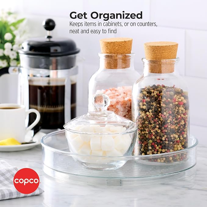 Copco 9 Inch Lazy Susan Turntable Organizer - Clear Plastic Rotating Cabinet Organizer for Kitchen, Pantry, Refrigerator, Bathroom, and Countertop Storage