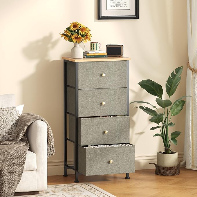 Sweetcrispy 4 Drawer Fabric Dresser Storage Tower Nightstand Chest | Small bedroom dresser and nightstand with sturdy frame,Perfect for closet,entryway,dorm,Easy assembly,Dark Green