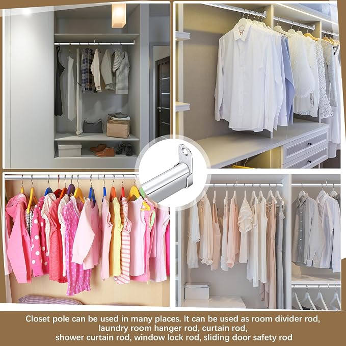 Tandefio Chrome Closet Rod 92 Inch with Oval Closet Rod 6 End Supports for Laundry Room Hanging Clothes Waterproof Shower for Curtains(Silver,2 Sets)