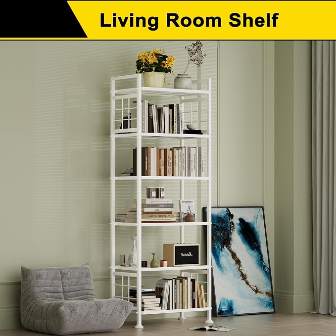 GIOTORENT 6-Wire Garage Shelving Storage Shelves, Metal Shelving Unit Pantry Rack, Kitchen Storage Adjustable Shelf 900Lbs Capacity for Laundry Kitchen Bathroom Organizer(White)