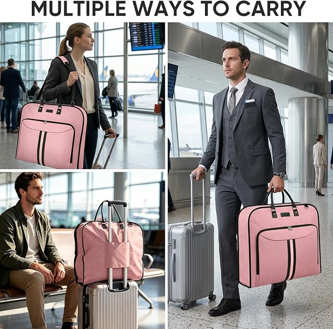 BALEINE Travel Garment Bag, Travel Suit Bag for Men, Water Resistant Carry on Garment Bag for Hanging Clothes, Garment Duffel Bag for Travel Business (Pink, 48")