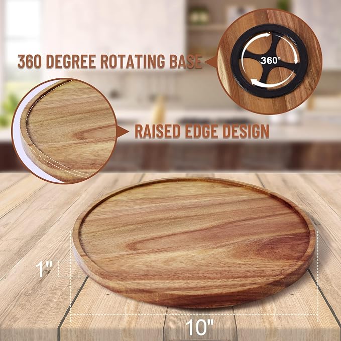 10-inch Acacia Wood Lazy Susan Organizers,Lazy Susan Turntable for Cabinet