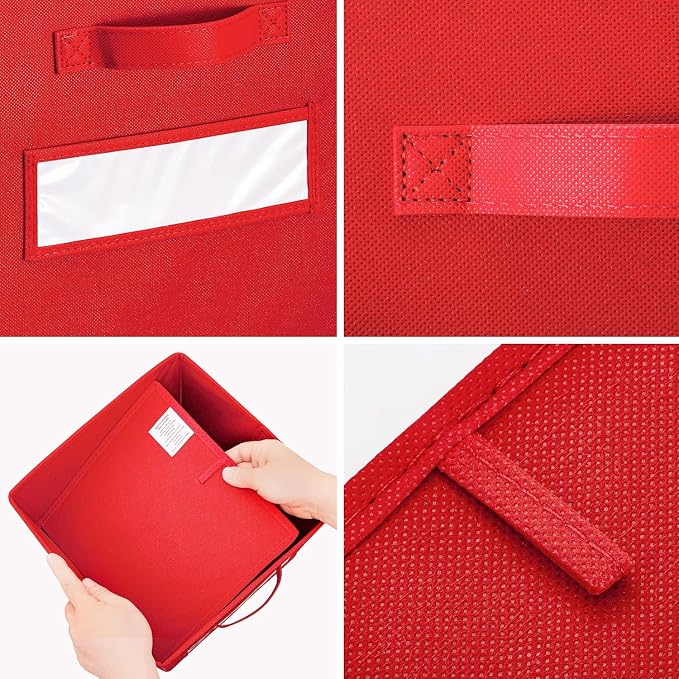 Fabric storage cubes (Set of 8) 11 Inch Cube Storage Bin, Cube storage with 8 Labels Window Cards & a Pen, Foldable cube organizer bins,11x11 Storage bin, Cubby Organizer Boxes, Red