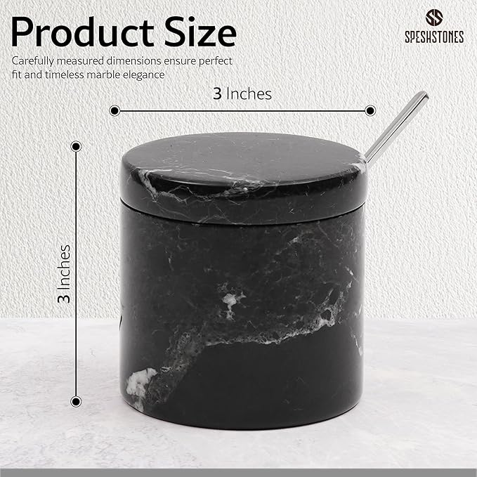 Marble Salt Cellar 3 Inch Black Table Salt Containers for Countertop - Sugar Bowl With Lid, Salt Holder, Spice Jars, Salt Box for Seasoning Storage Container, Salt Dish for Kitchen Decor