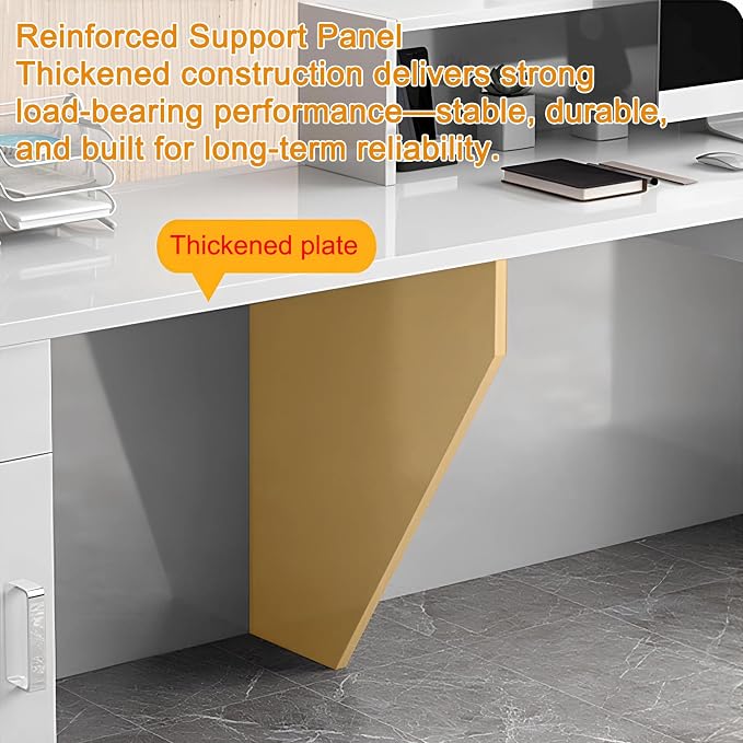Modern Reception Desk with Counter, Front Desk Reception Counter with Lockable Drawer, Keyboard Tray & Storage Cabinet, Solid Wood Receptionist Table for Salon Office Lobby (B - Left, L 2m/78in)