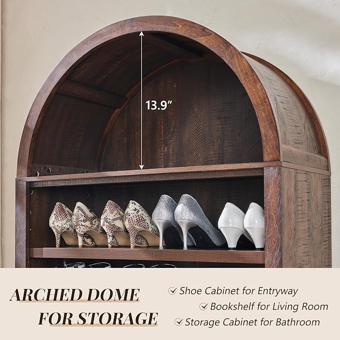 IFGET 71" Tall Arched Shoe Storage Cabinet, 7 Tiers 28 Pairs Wooden Shoe Rack with 3 Adjustable Shelves, Freestanding Shoe Closet Shelf Organizer for Entryway, Hallway, Living Room-Brown