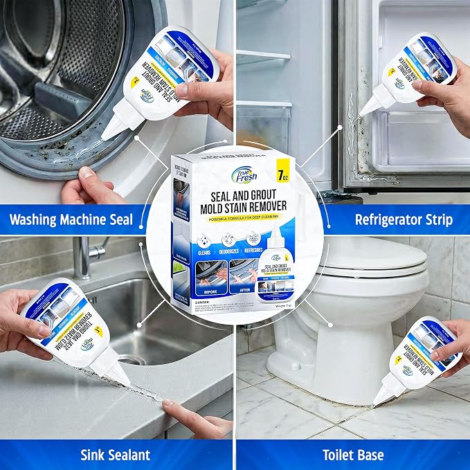 True Fresh Heavy Duty Mold Stain Remover Gel, 7 oz | Powerful Cleaner, For Front Loader Washing Machine Seals, Bathroom Grout, Shower Caulking, Tiles & More