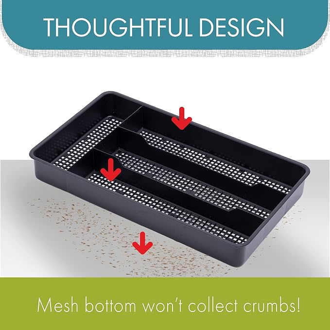 Dial Industries Small Utensil Silverware Kitchen Drawer Organizer, Black | Keeps forks, spoons and flatware neatly separated, Compact fit for shallow drawers, Great for RVs, campers or everyday use