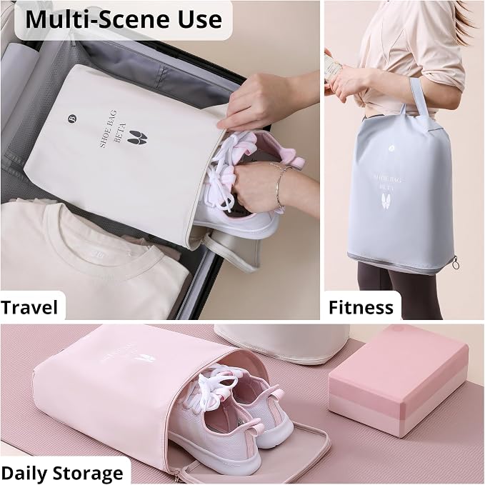 tianzong Shoe Bags for Travel, Waterproof Shoe Storage Organizer with Zipper for Men and Women (2 Pack, Beige)