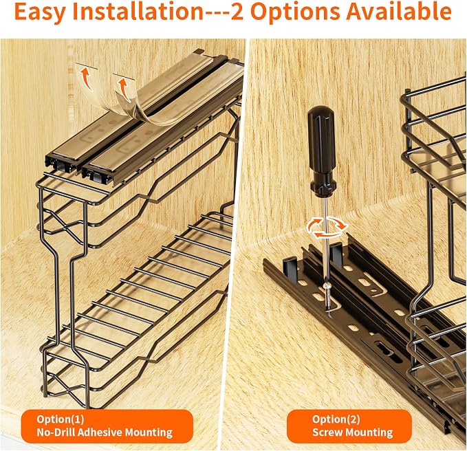 RCHYFEED Pull Out Spice Rack Organizer for Cabinet, Metal Heavy Duty Cabinet Spice Organizer, 2 Tier Slide Out Spice Racks, 7.3 W x10.5 D x8 H, 3 Individual Drawers(2.1" Wide), Jars Not Included