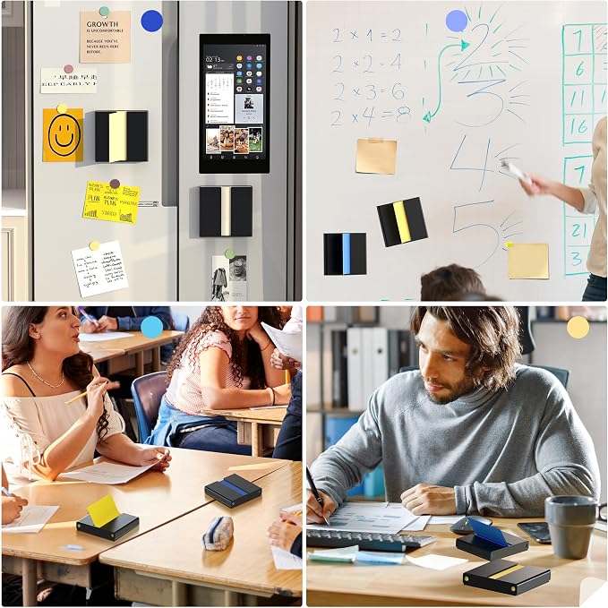4 Pcs Sticky Note Dispenser, Magnetic Sticky Note Holder for Post It Notes, 3 x 3 Inch Sticky Note Organizer for Office Home Classroom, Black