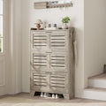 Garvee Shoe Storage Cabinet with 3 Flip Drawers, Freestanding Shoe Organizer Storage for Entryway with 2 Side Hooks, Farmhouse Hidden Slim Narrow Shoe Rack Cabinet, Gray
