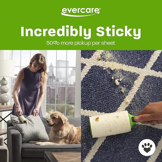 Evercare Lint Roller Pet Hair Remover Giant 60 Layers Per Roll, Green