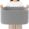 65L Collapsible Woven Rope Laundry Basket with Handles, Grey | 21x16x12 Foldable Rectangular Blanket Basket for Toys, Clothes & Pillows,Ideal for Nursery, Bathroom, Bedroom, Living Room