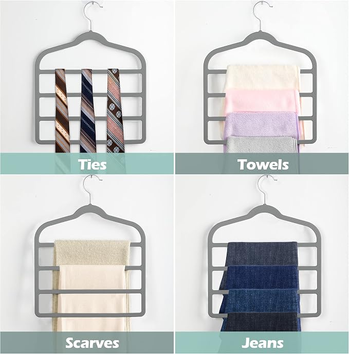 Velvet Pants Clothes Hanger Space Saving Non Slip Pants Shorts Hanger, Myfolrena Jeans Slack Trousers Hangers Multiple Velvet Hanger Closet Storage and Organization for Jeans,Scarf,Tie(Grey, 5)